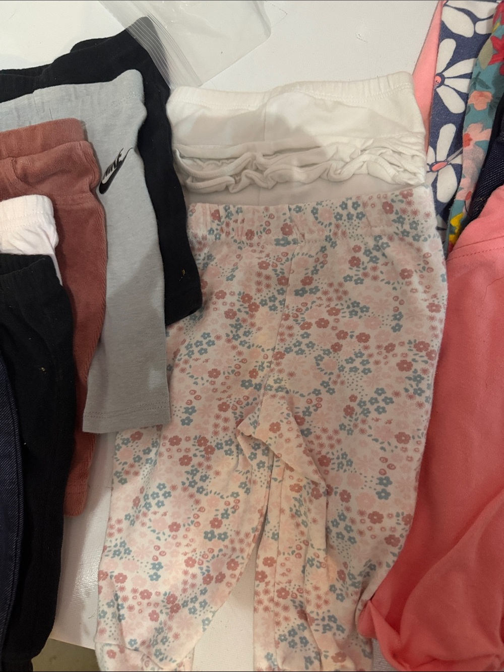 Girls Floral Pink and Blue Footed Pants - Unknown Brand